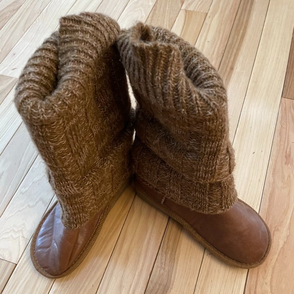 Girls Brown Boots with Knit Overlay - Picture 4 of 4